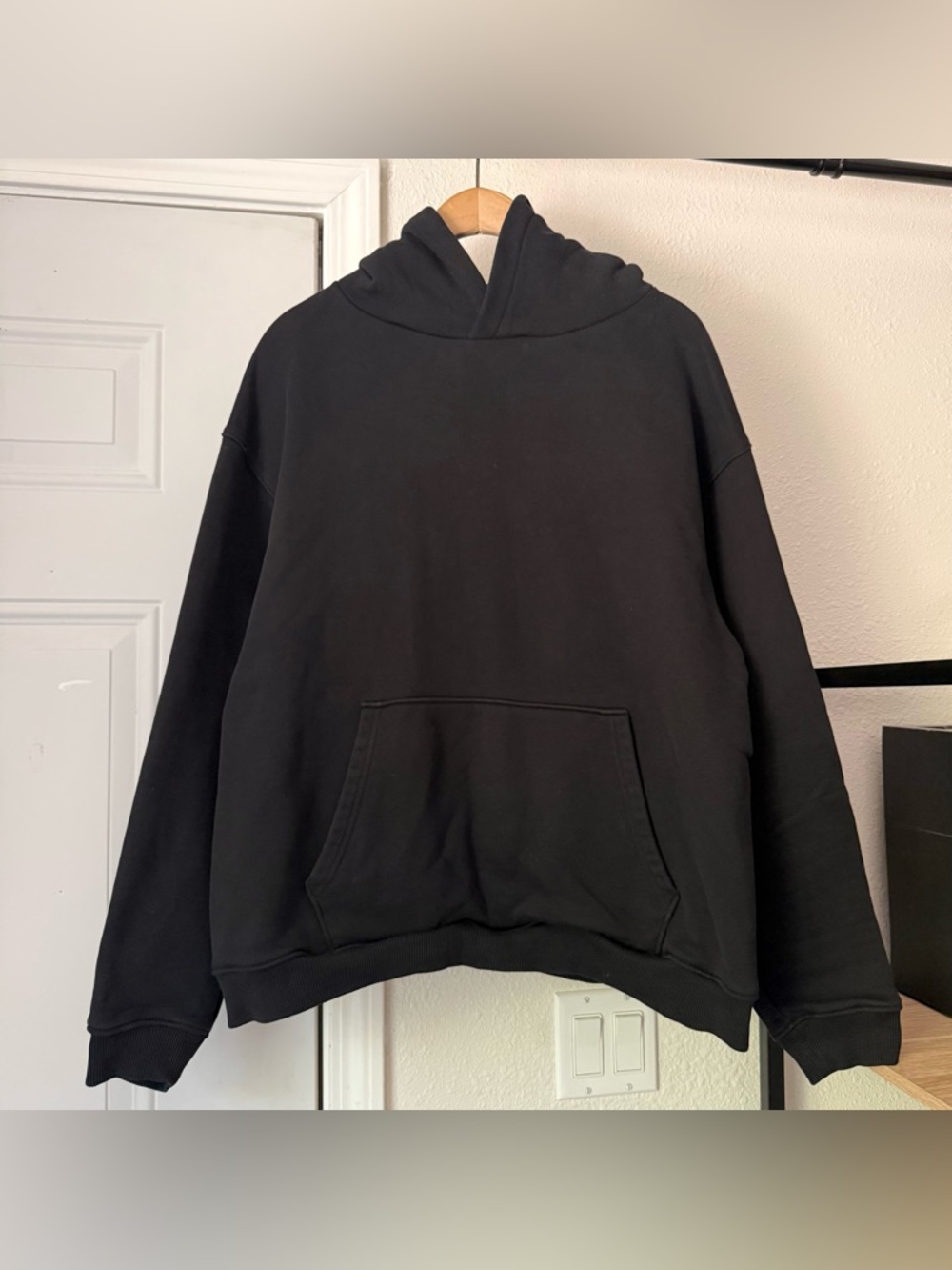 STRUTT black‎ cotton terry oversized knit hoodie pullover sweater